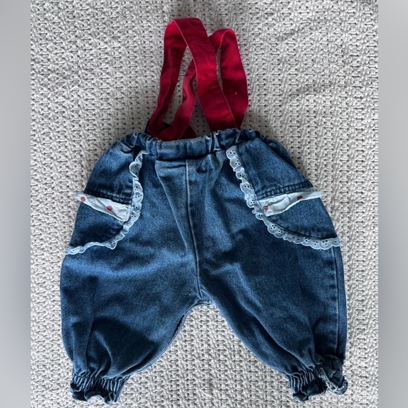 Vintage baby jeans with suspenders 6-9 months - Picture 2 of 3